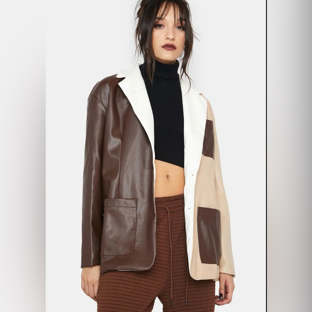 BiBi Brown and Cream Women's Blazer